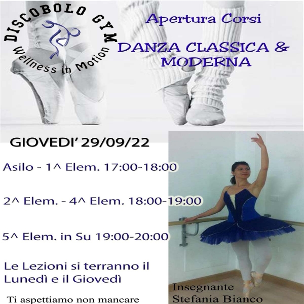 Apertura Corsi Danza Classica e Moderna Anno 2022/2023